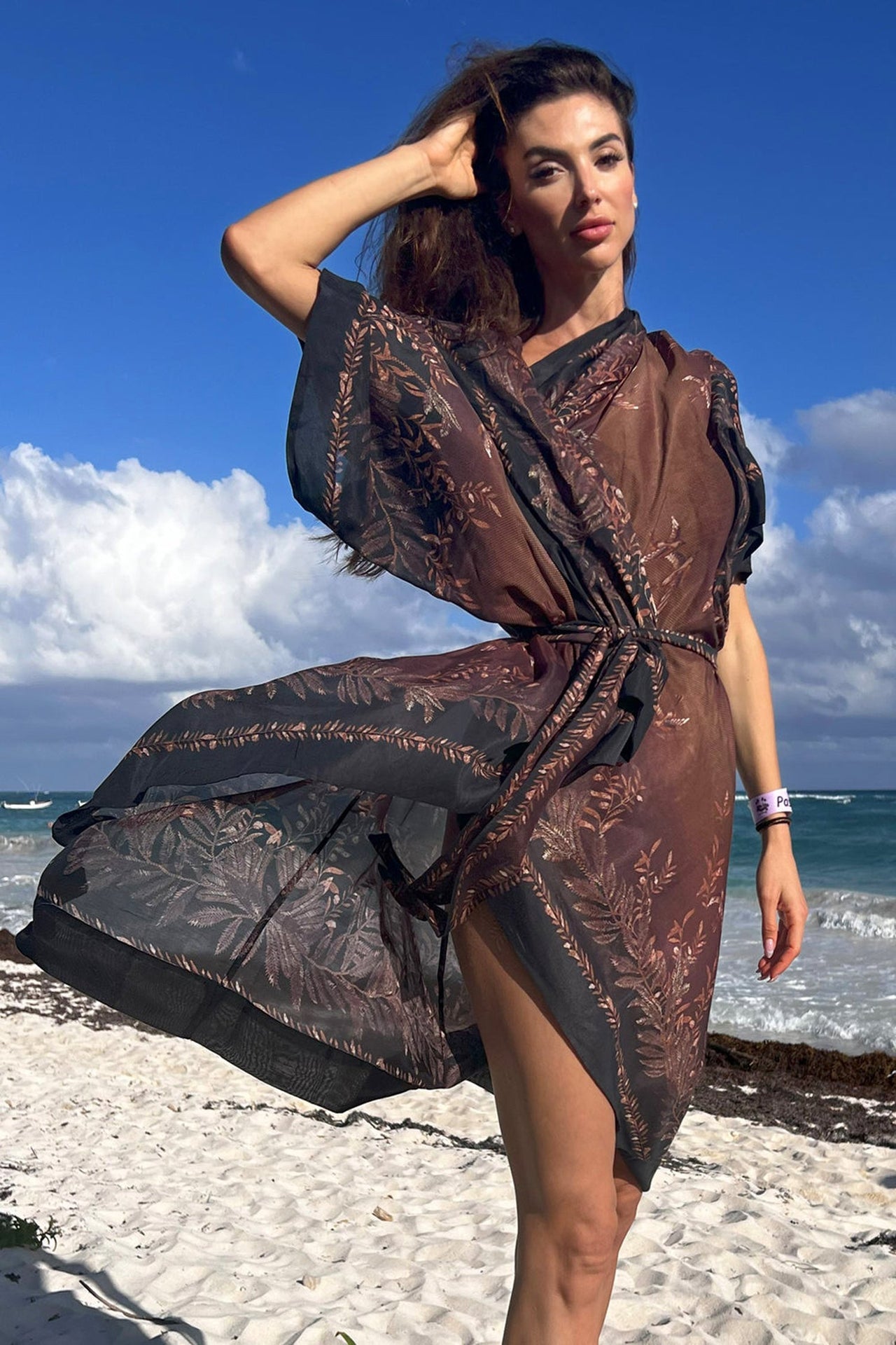 ROBE KIMONO EN COTON ET SOIE AVEC CAPUCHE - SECRET GARDEN