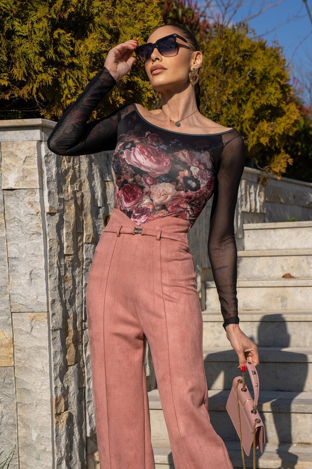 BLOUSE WITH NET SLEEVE - VINTAGE FLOWERS JIORO БЛУЗА С РЪКАВИ ОТ МРЕЖА - VINTAGE FLOWERS JIORO