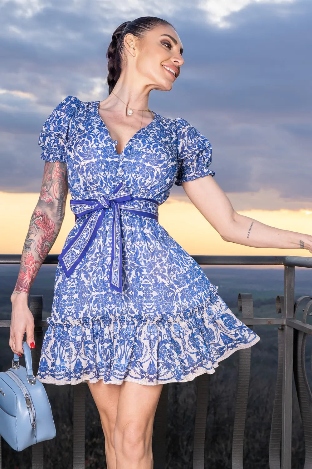 FLARED SILK COTTON DRESS - ASIA SKY