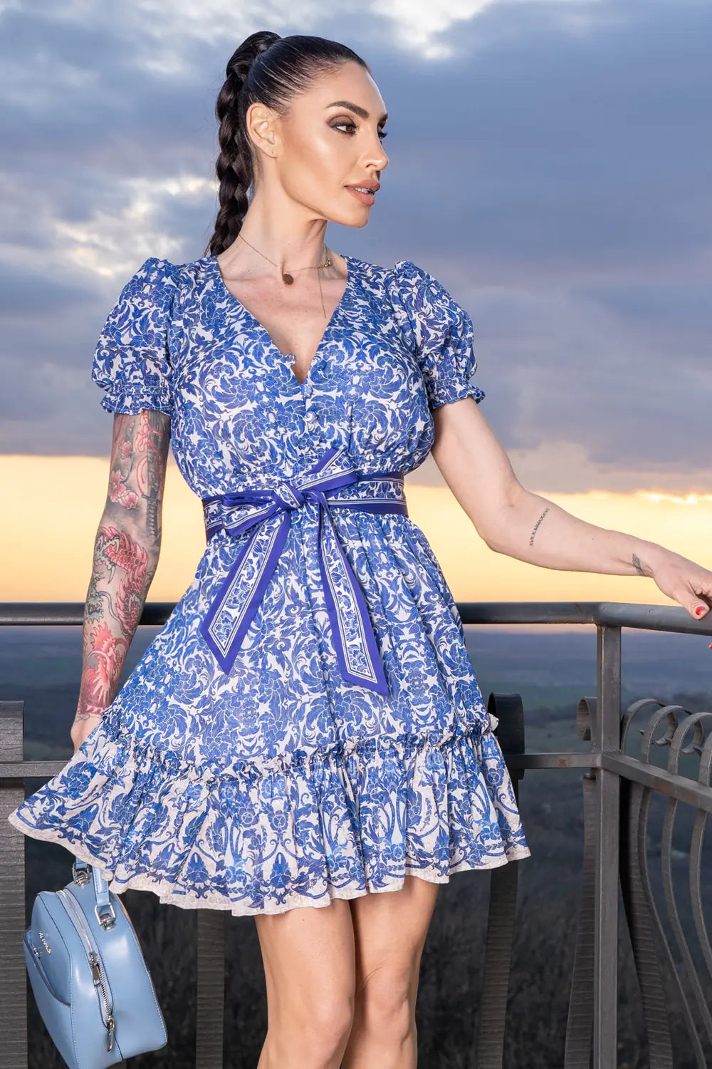 FLARED SILK COTTON DRESS - ASIA SKY