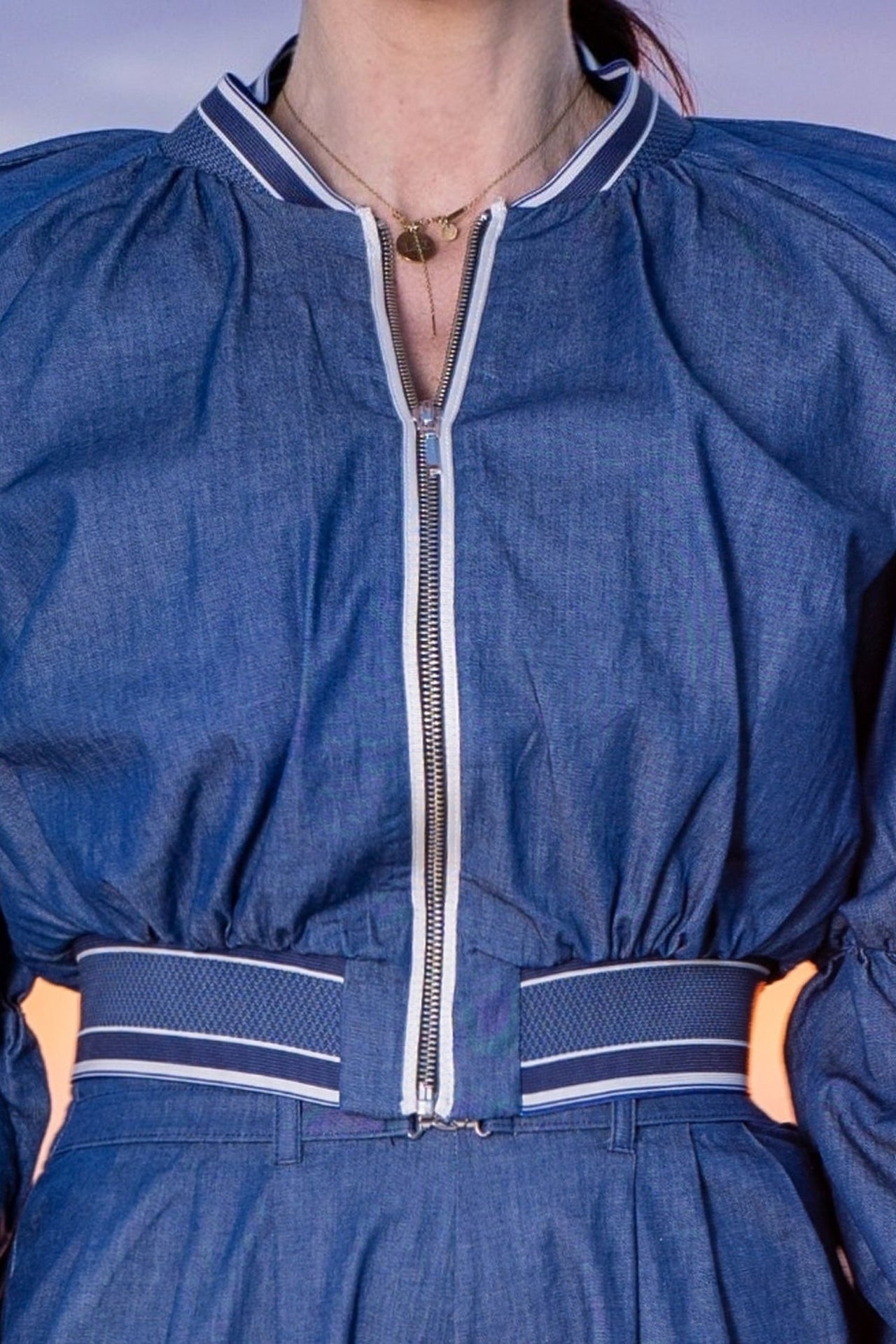 DENIM BOMBER JACKET - ESSENTIALS - Fashion Roots