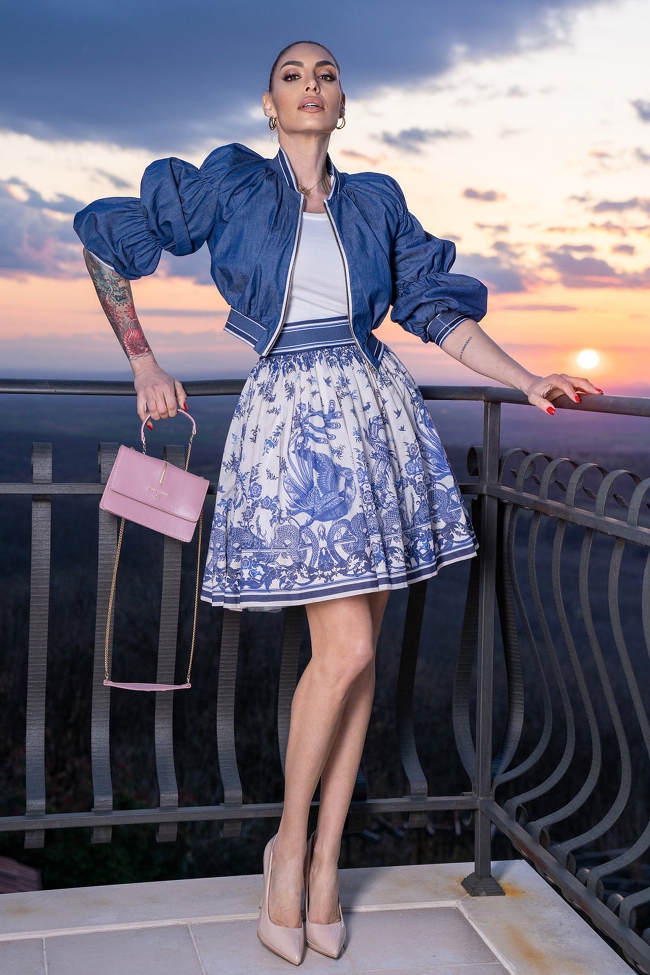 DENIM BOMBER JACKET - ESSENTIALS - Fashion Roots