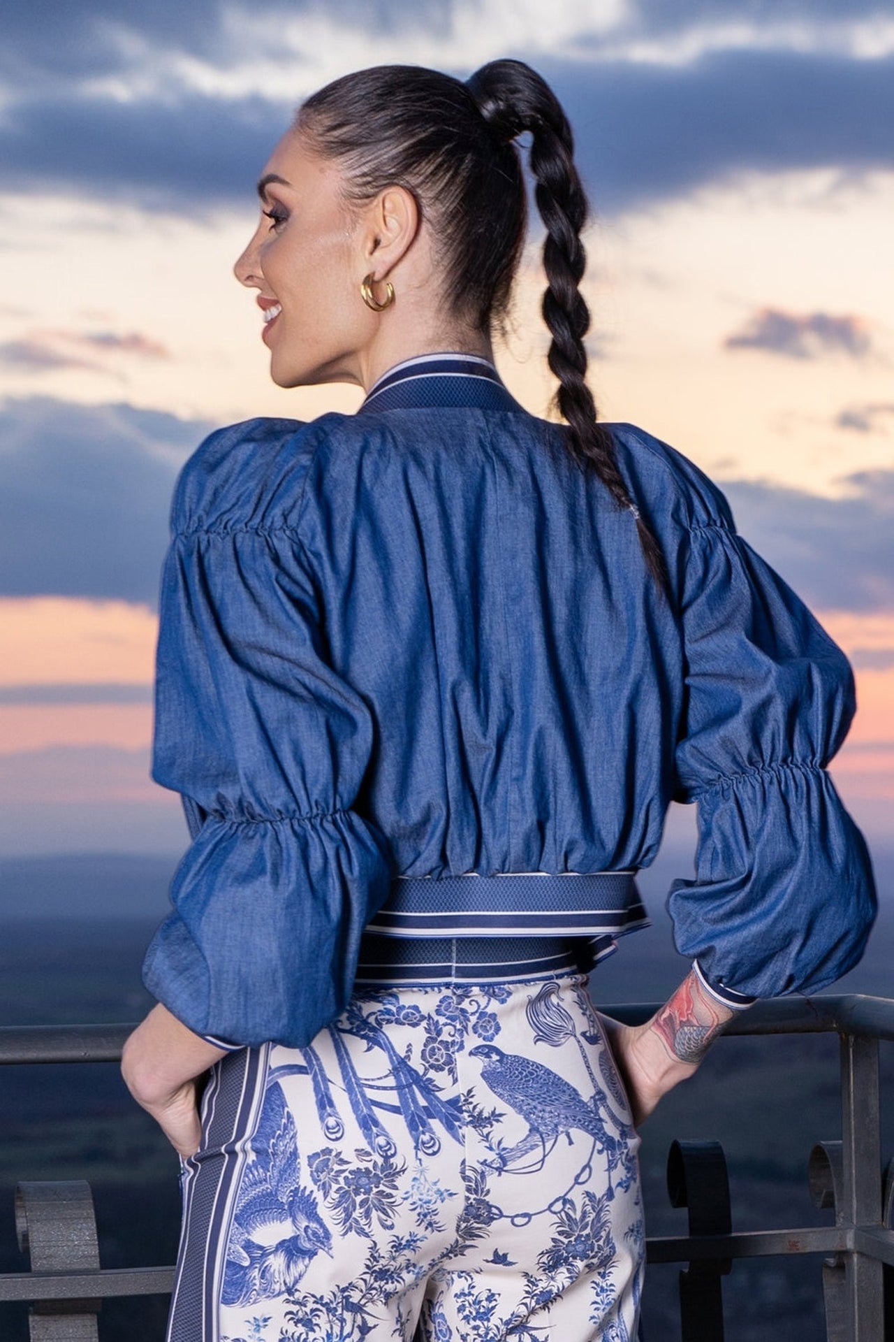 DENIM BOMBER JACKET - ESSENTIALS - Fashion Roots