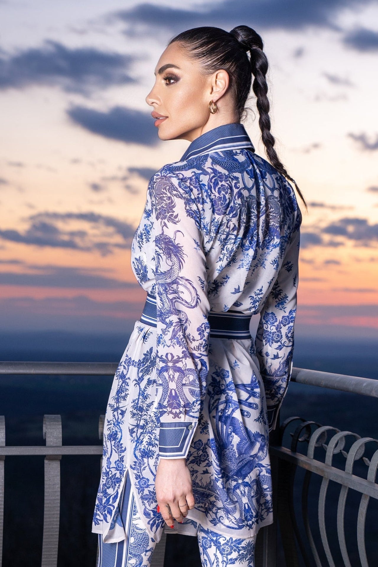 SILK VISCOSE LONG SHIRT - ASIA SKY - Fashion Roots