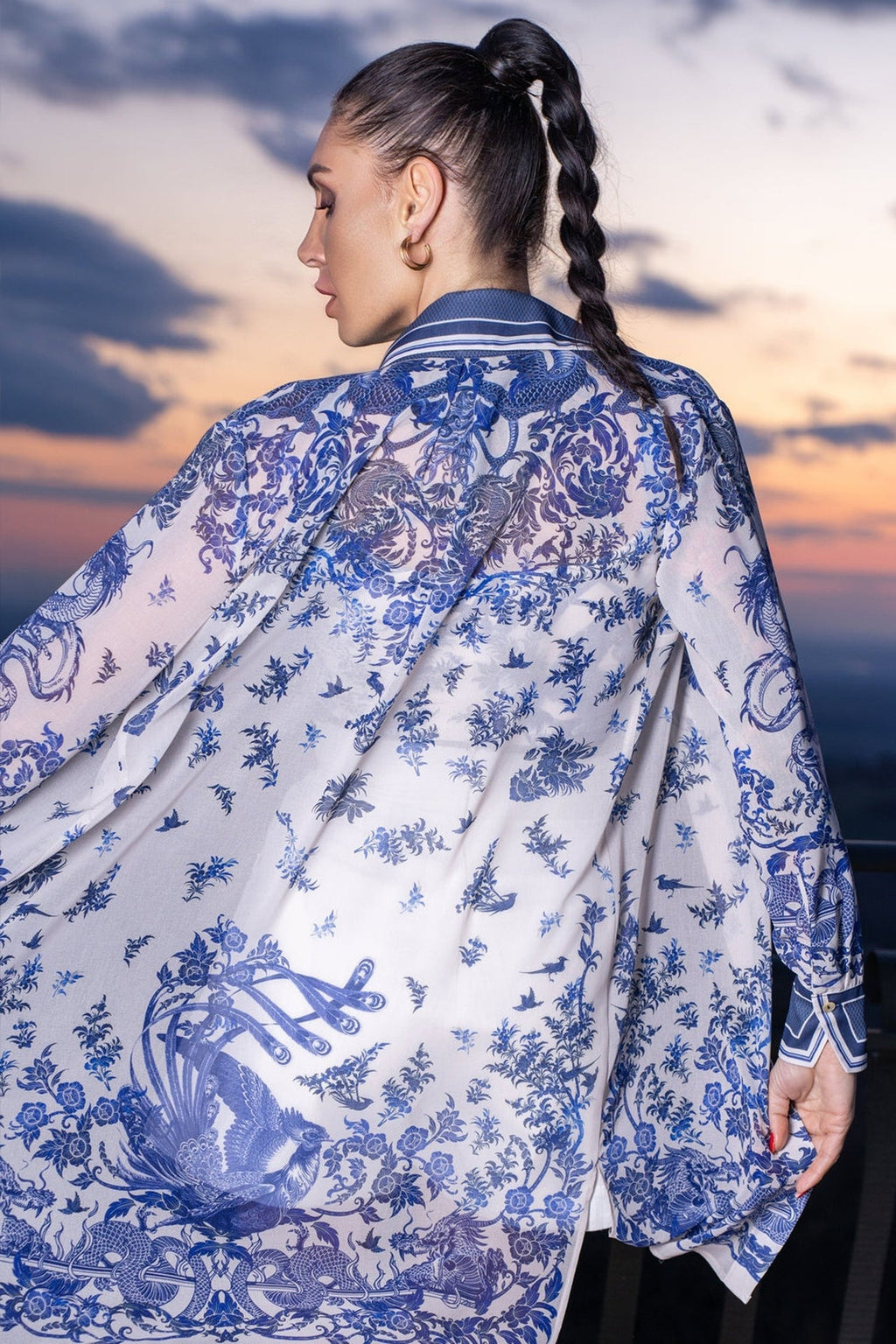 SILK VISCOSE LONG SHIRT - ASIA SKY