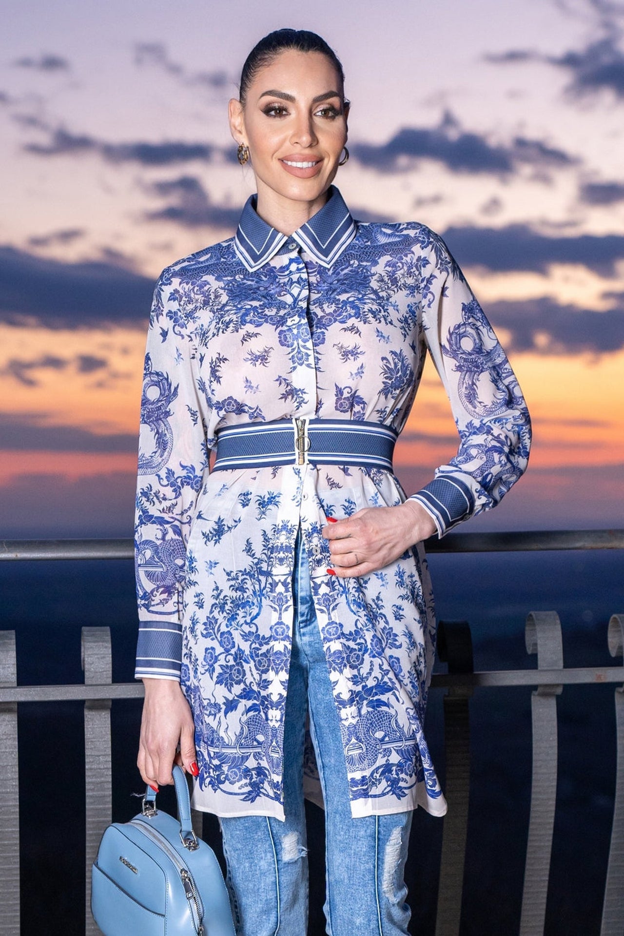 SILK VISCOSE LONG SHIRT - ASIA SKY