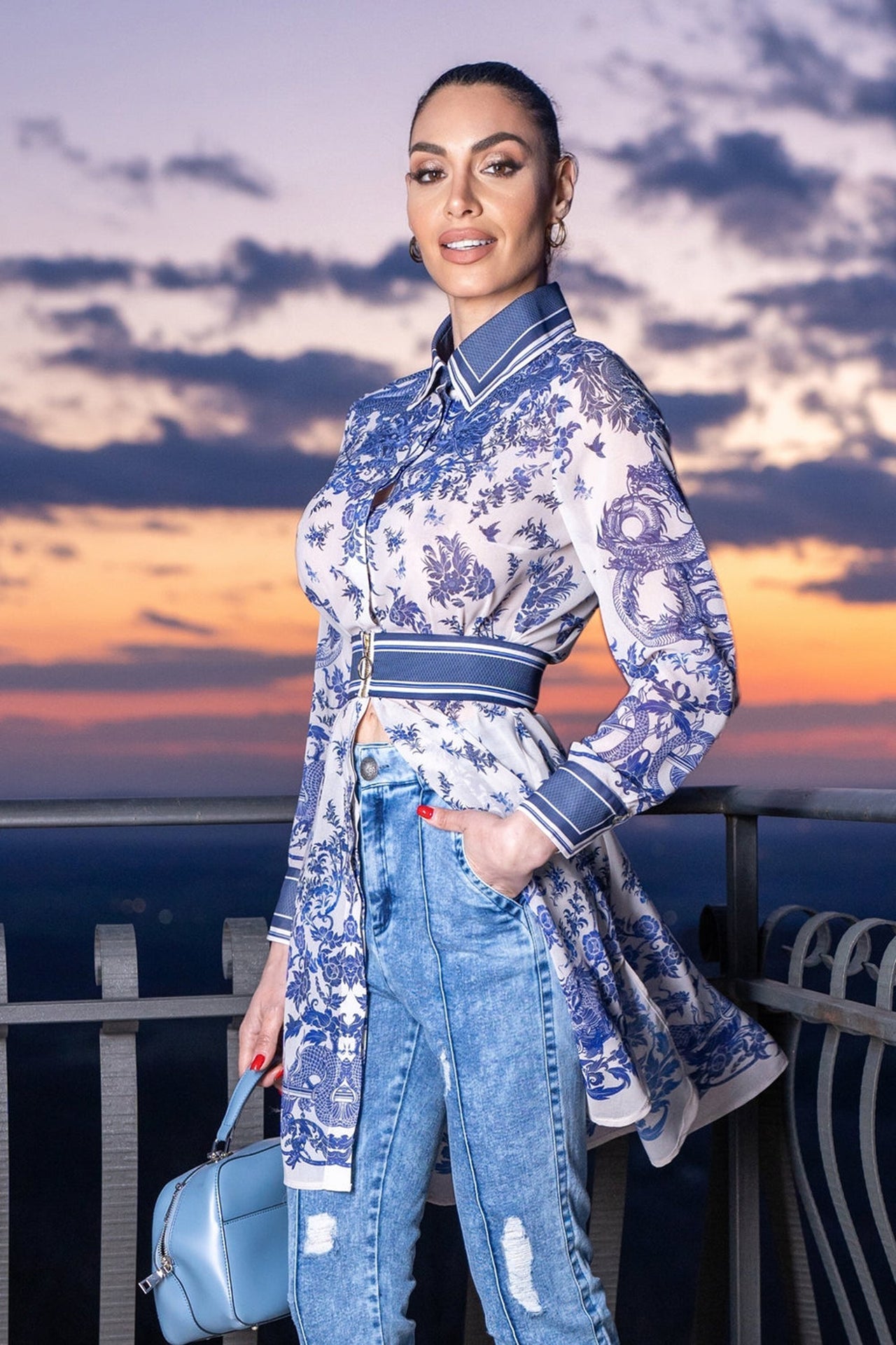 SILK VISCOSE LONG SHIRT - ASIA SKY - Fashion Roots