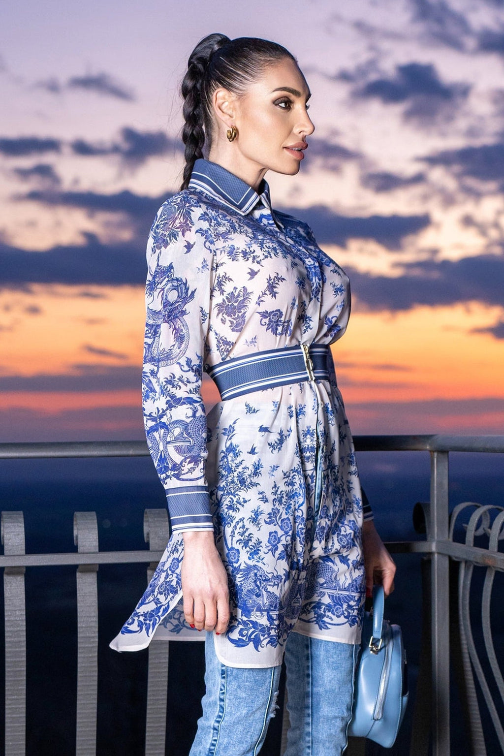 SILK VISCOSE LONG SHIRT - ASIA SKY - Fashion Roots