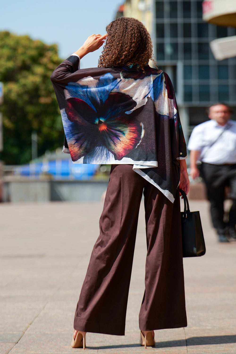SQUARE TUNIC WITH RUFFLED COLLAR - VIOLET