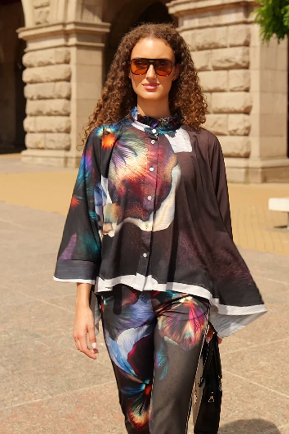 SQUARE TUNIC WITH RUFFLED COLLAR - VIOLET