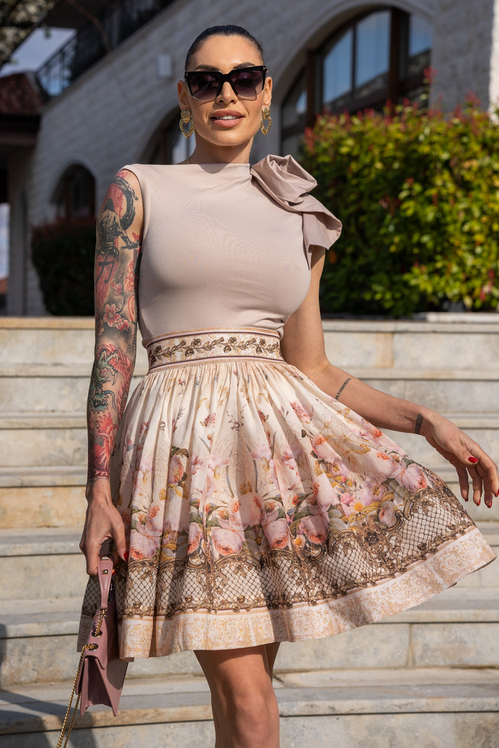 BLOUSE WITH ASYMMETRIC SHOULDER IN BEIGE - ESSENTIALS - Fashion Roots