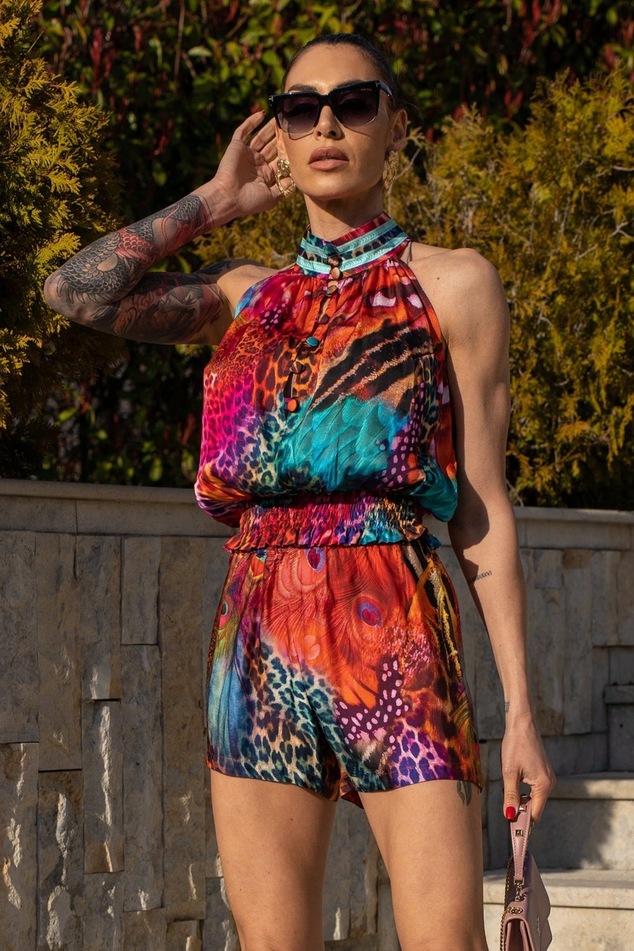 WOMEN'S SATIN VISCOSE SHORTS - LEO NEON WILD