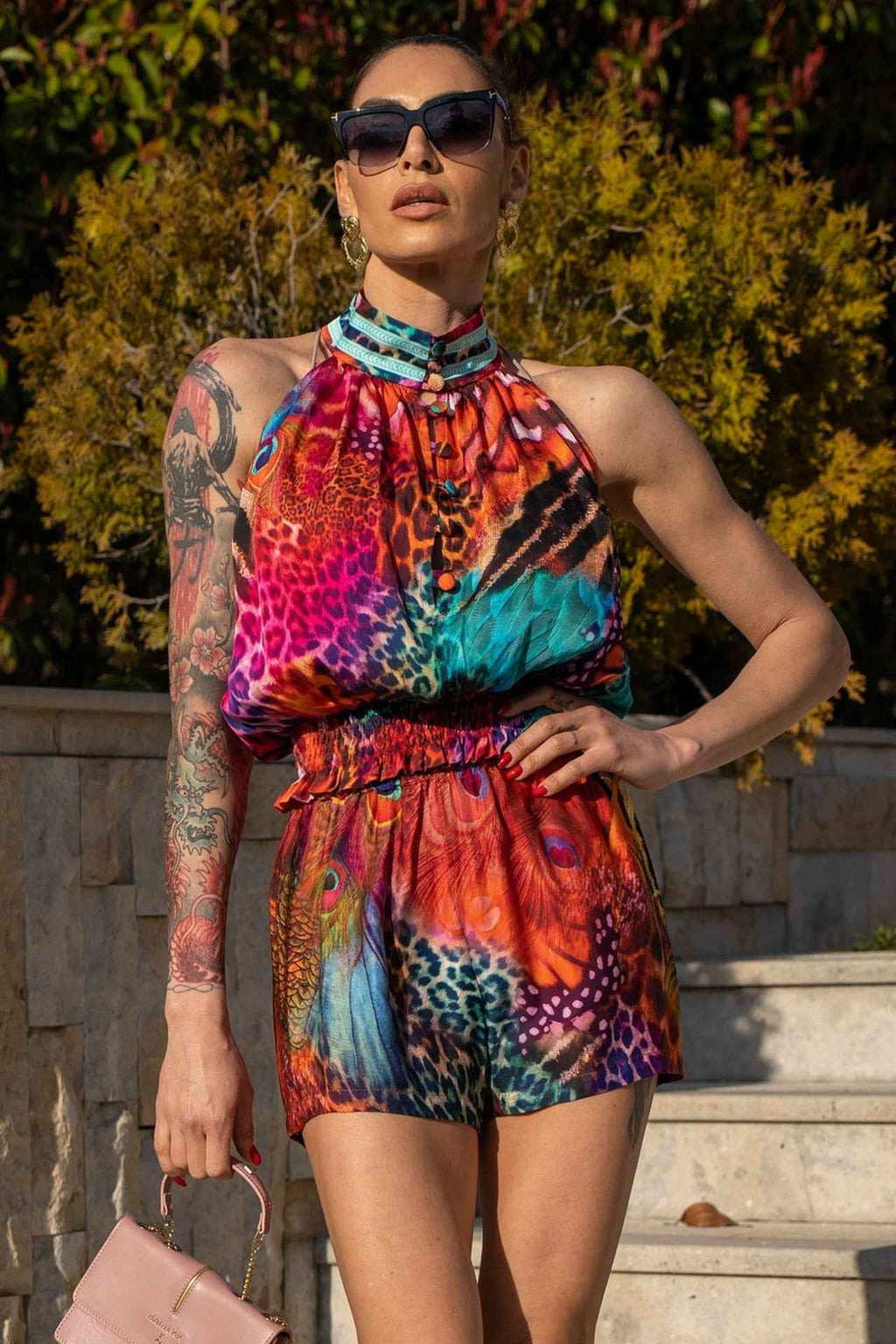 VISCOSE SATIN CROP TOP - LEO NEON WILD