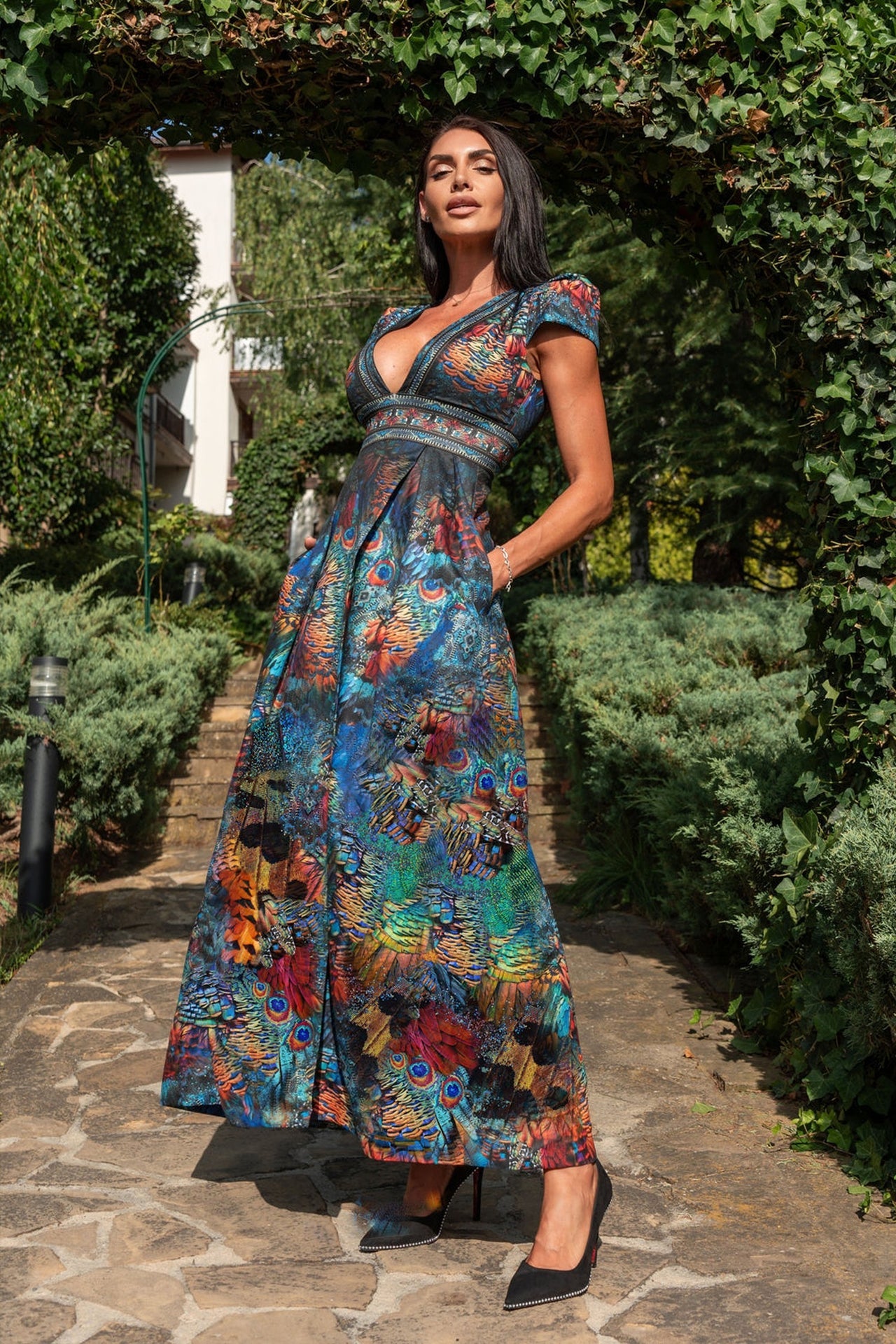 EMPIRE WAIST MAXI DRESS  WITH LINEN FEEL - AMAZONIA JIORO ДЪЛГА РОКЛЯ С УСЕЩАНЕ ЗА ЛЕН - AMAZONIA JIORO