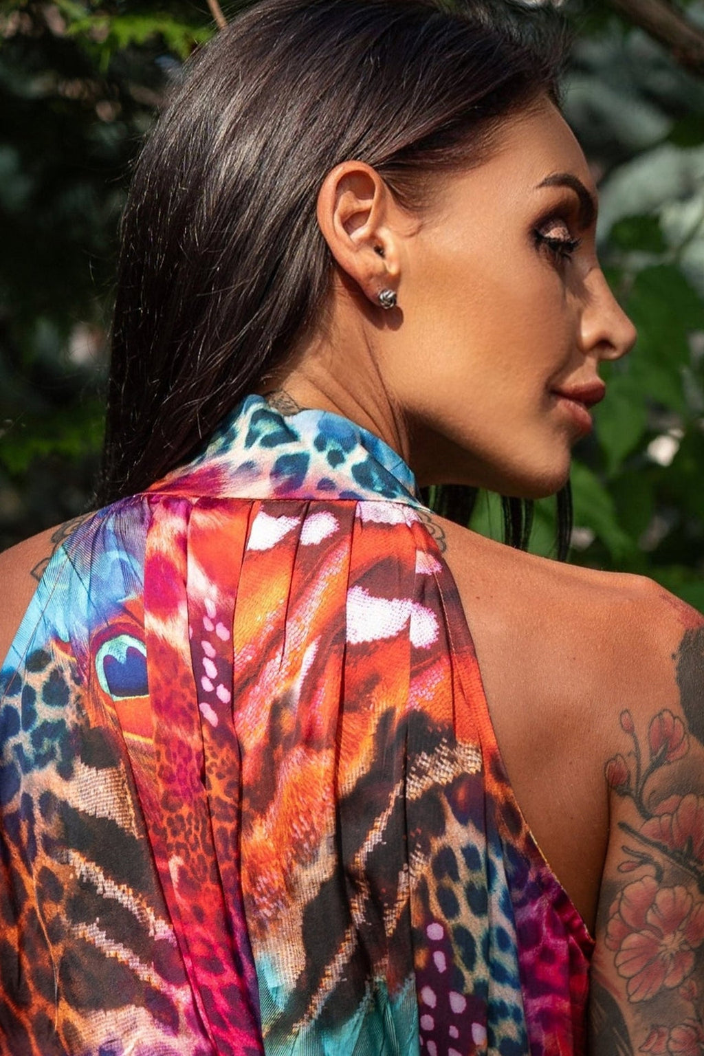 FLARED VISCOSE DRESS - LEO NEON WILD - Fashion Roots
