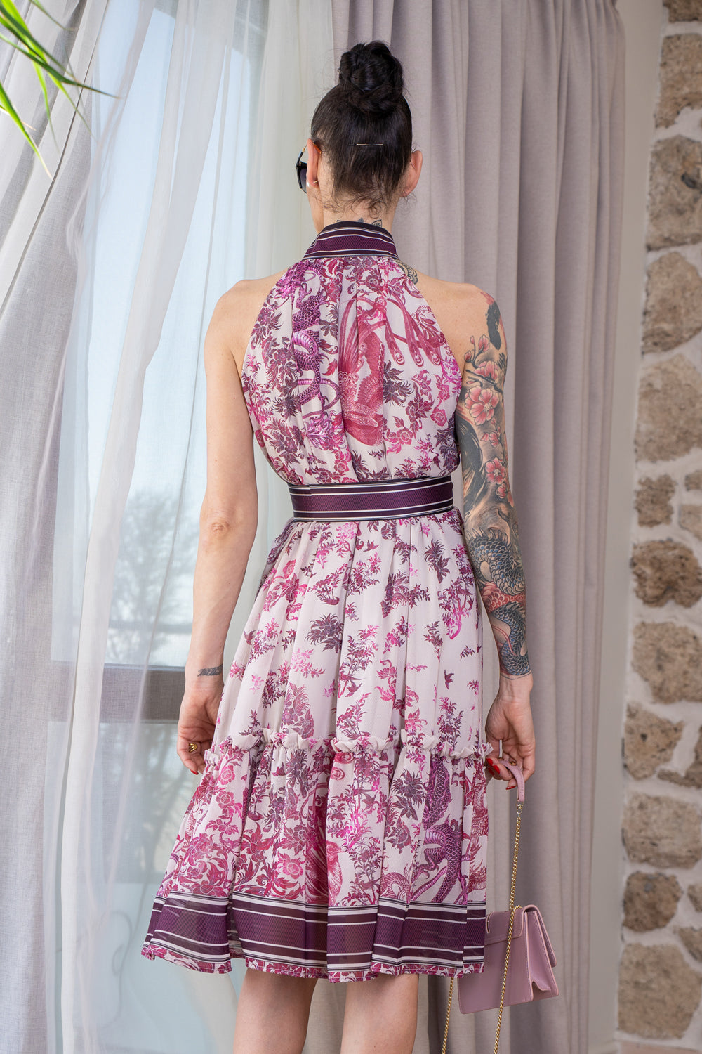 SLEEVELESS CHIFFON DRESS - ASIA BORDEAUX - Fashion Roots