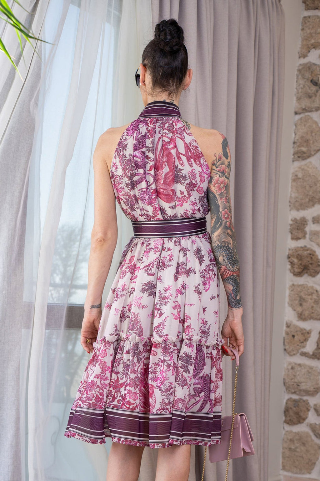 SLEEVELESS SILK COTTON DRESS - ASIA BORDEAUX