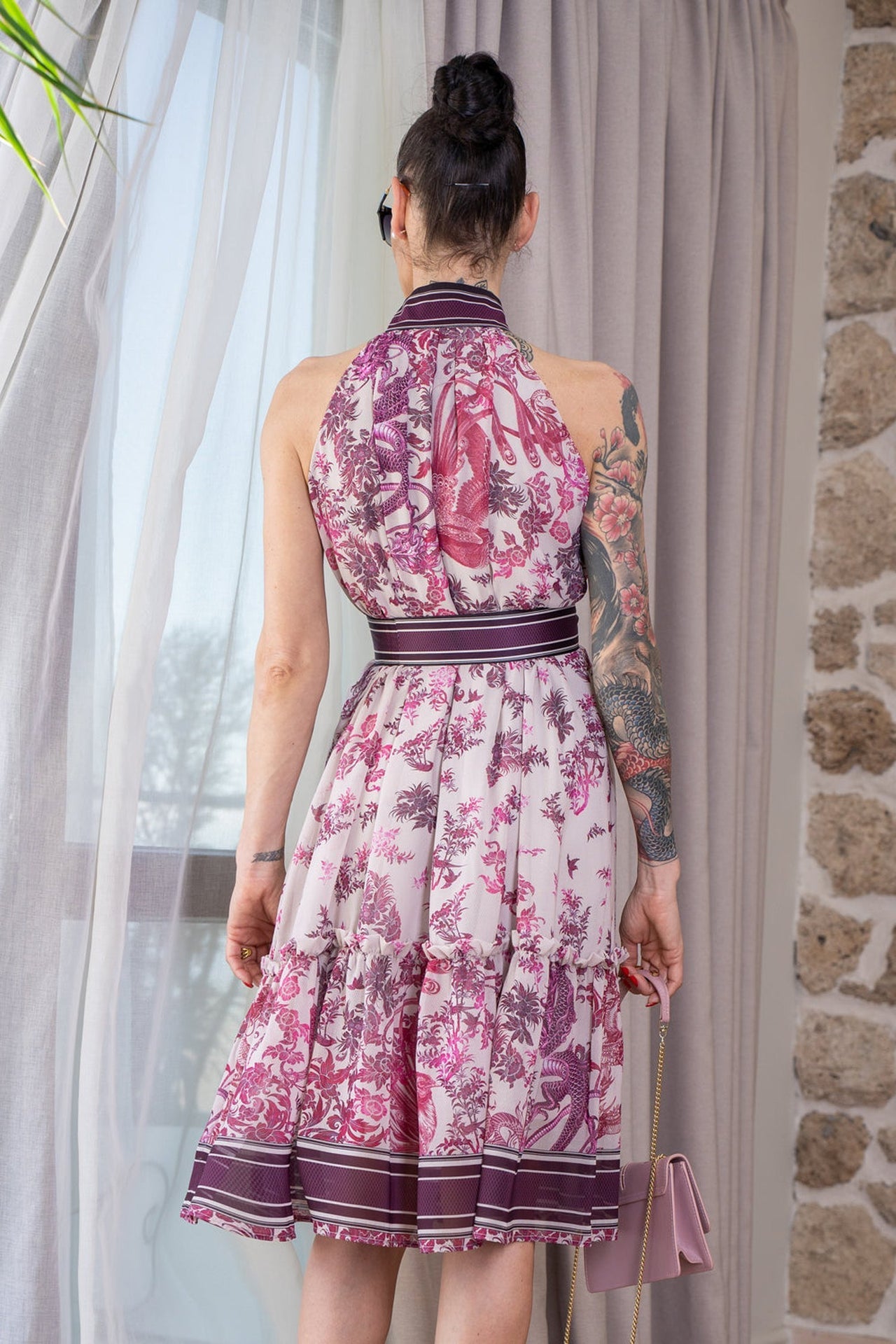 SLEEVELESS SILK COTTON DRESS - ASIA BORDEAUX