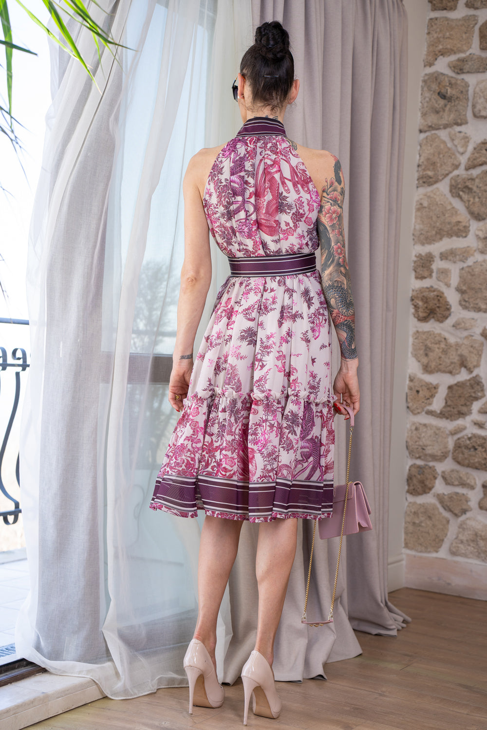 SLEEVELESS CHIFFON DRESS - ASIA BORDEAUX - Fashion Roots