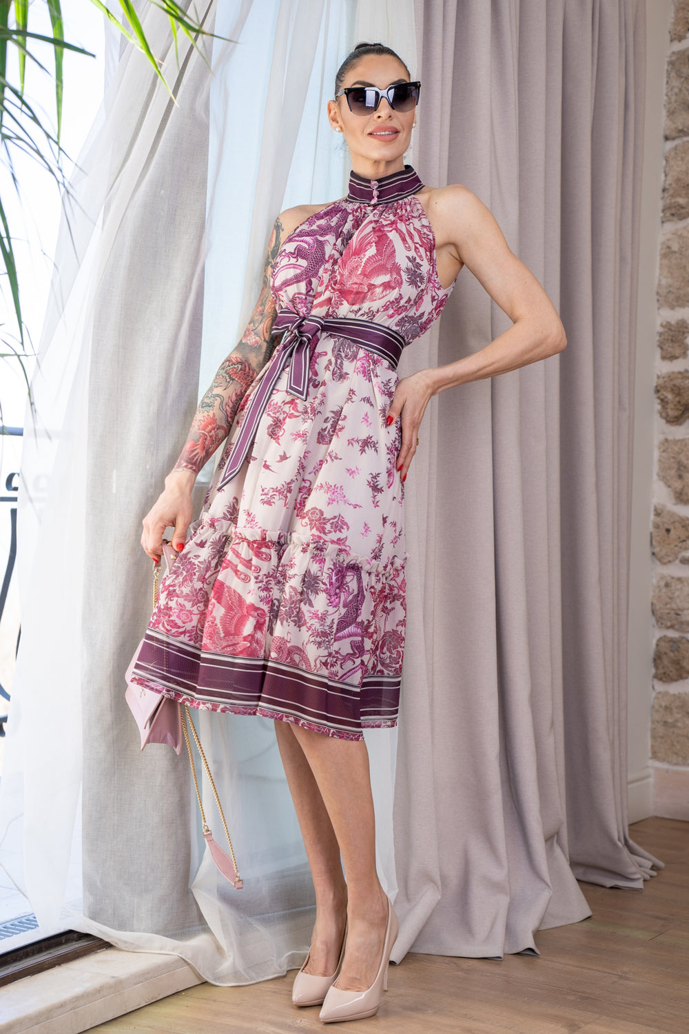 SLEEVELESS CHIFFON DRESS - ASIA BORDEAUX - Fashion Roots