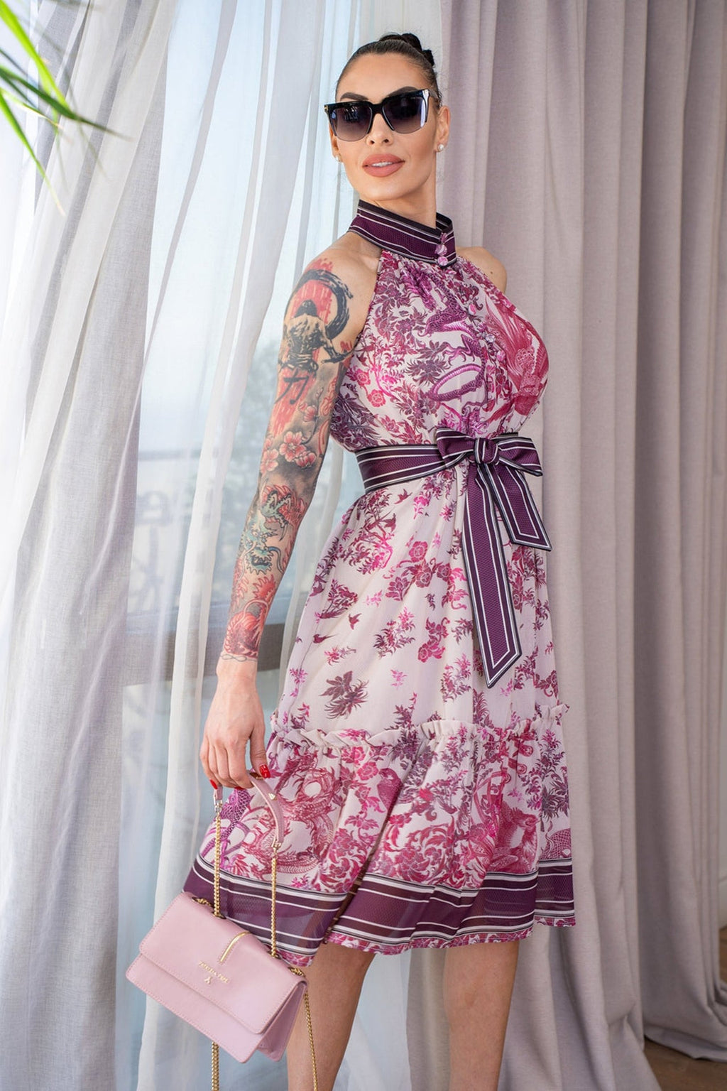 SLEEVELESS SILK COTTON DRESS - ASIA BORDEAUX