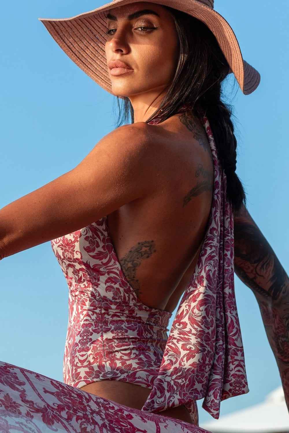 ONE-PIECE SWIMSUIT WITH DEEP NECKLINE - ASIA BORDEAUX