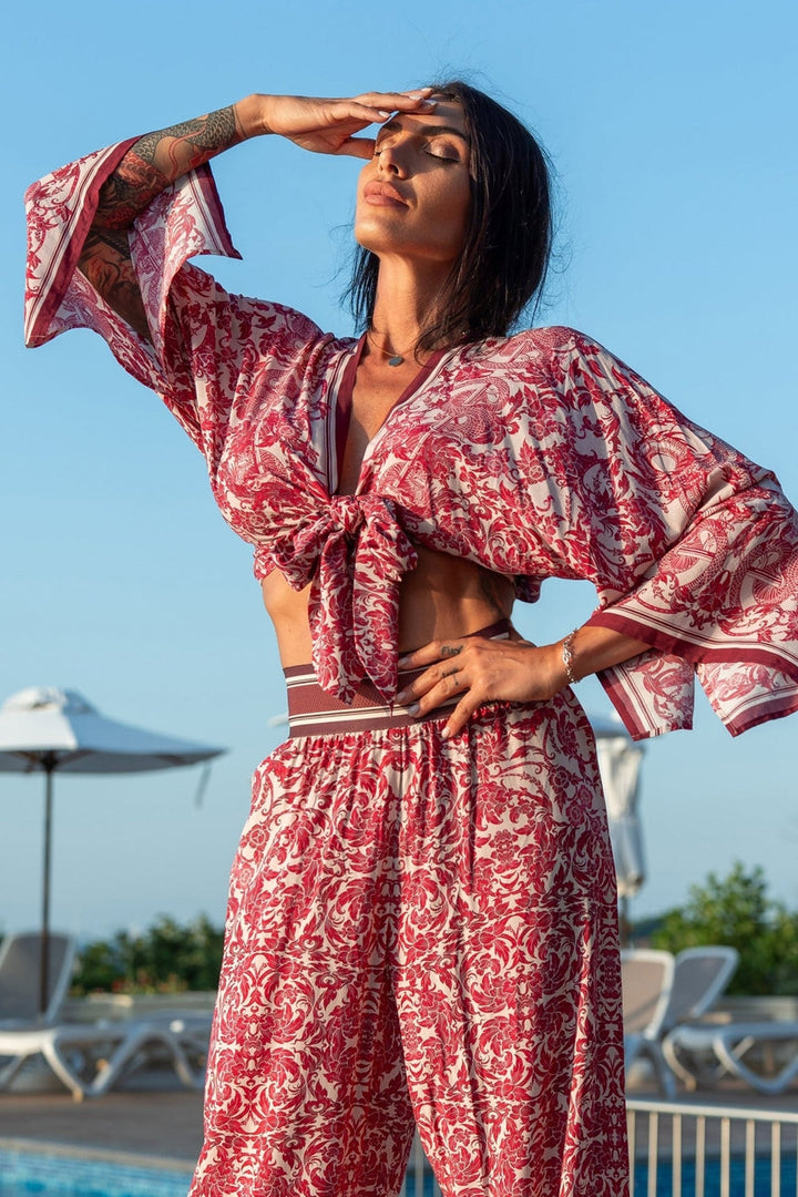 VISCOSE CROP KIMONO - ASIA BORDEAUX JIORO КРОП КИМОНО ОТ ВИСКОЗА - ASIA BORDEAUX JIORO