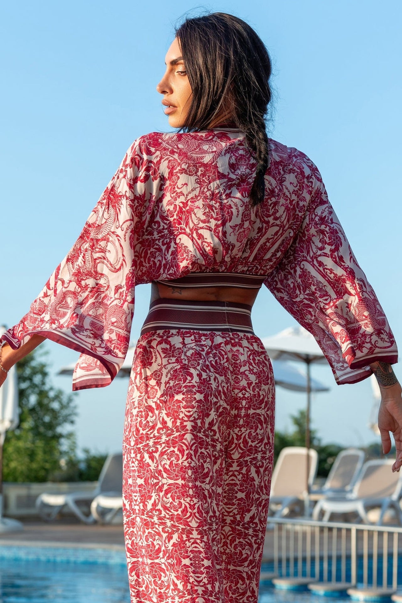 VISCOSE CROP KIMONO - ASIA BORDEAUX - Fashion Roots