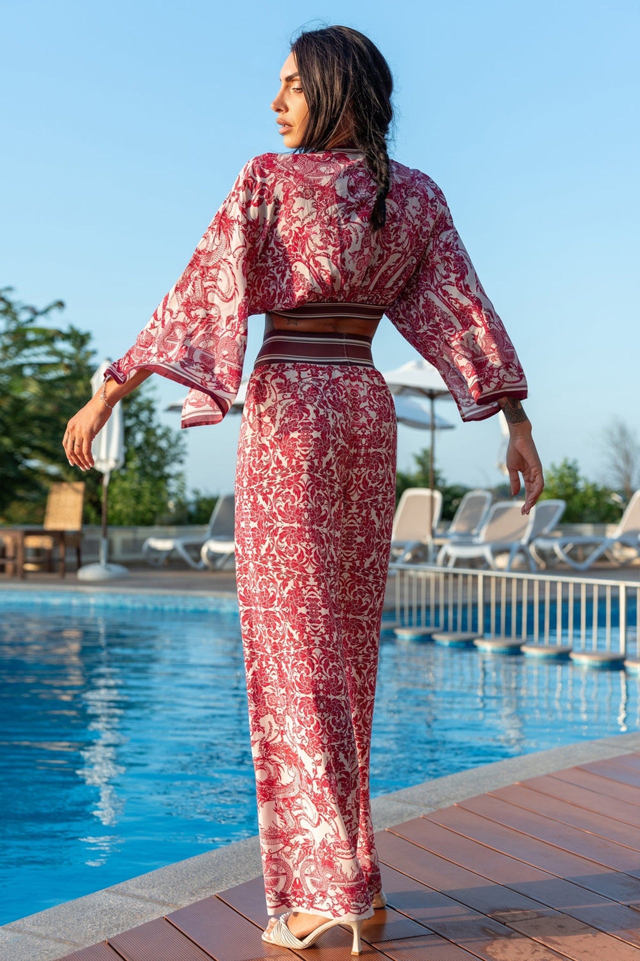 VISCOSE CROP KIMONO - ASIA BORDEAUX - Fashion Roots