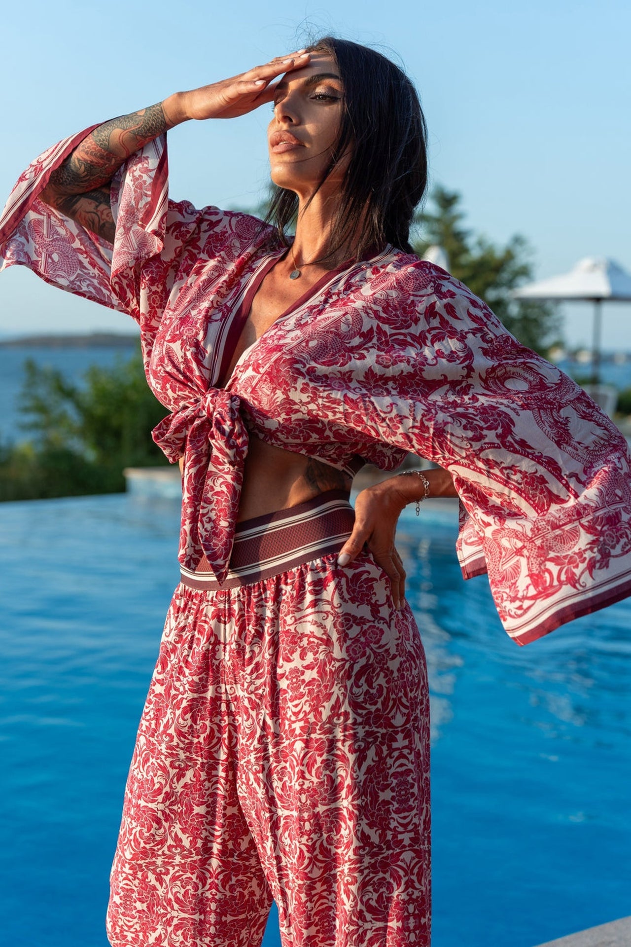 VISCOSE CROP KIMONO - ASIA BORDEAUX - Fashion Roots