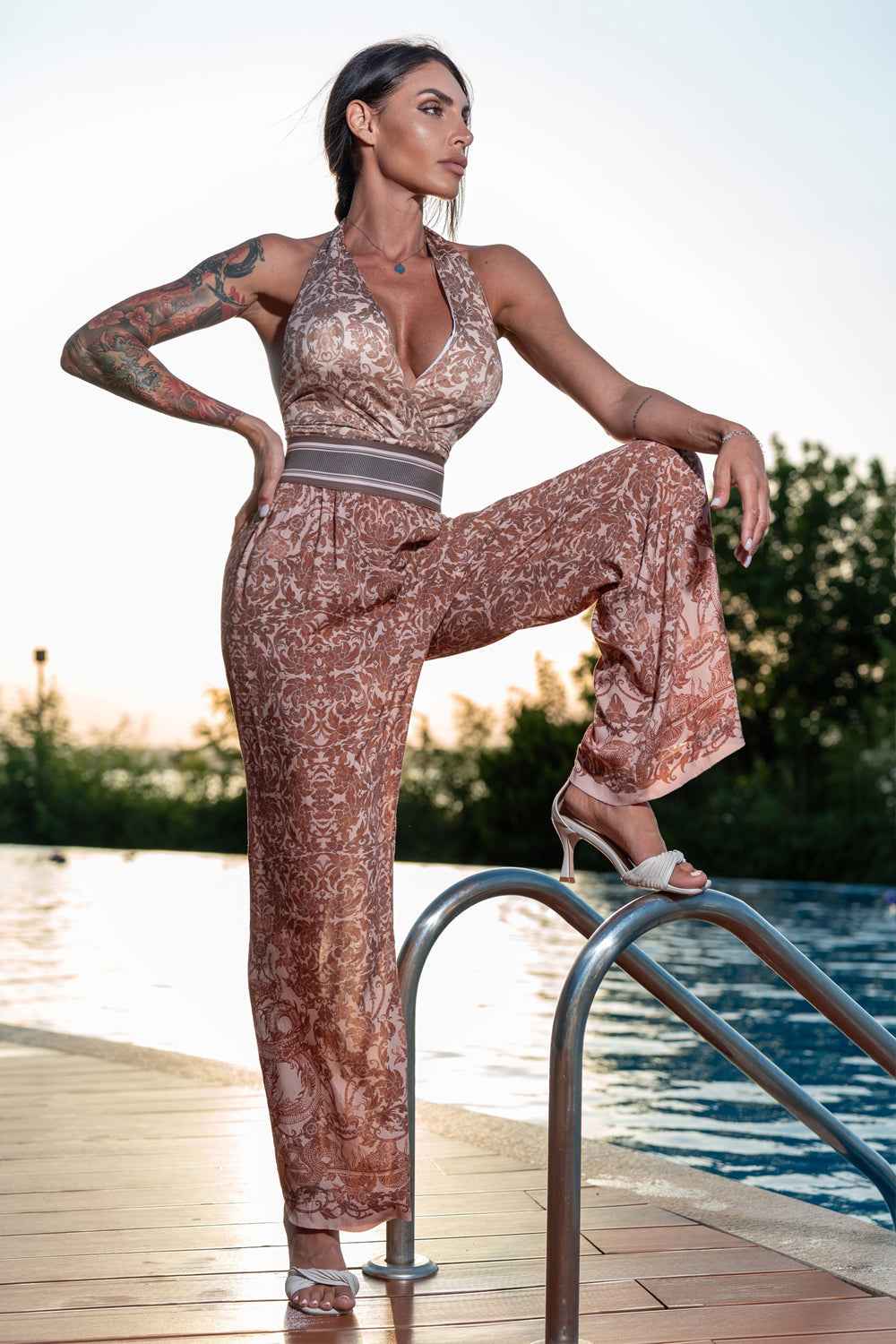 ONE-PIECE SWIMSUIT WITH DEEP NECKLINE - ASIA BEIGE