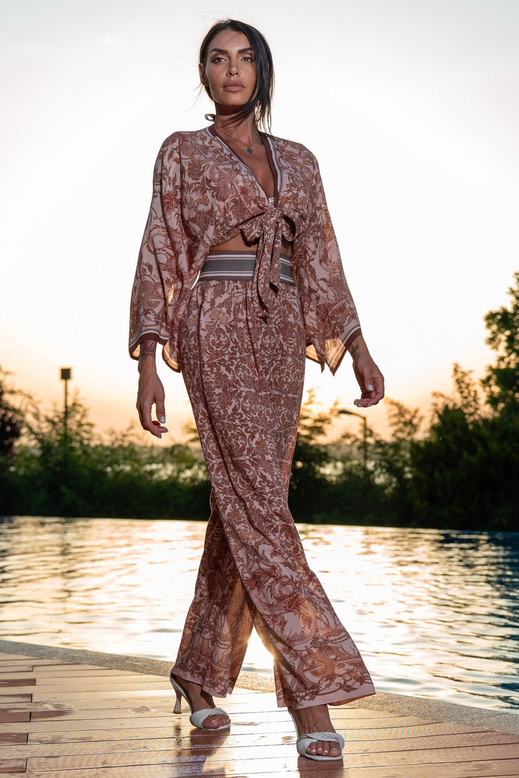 VISCOSE CROP KIMONO - ASIA BEIGE - Fashion Roots