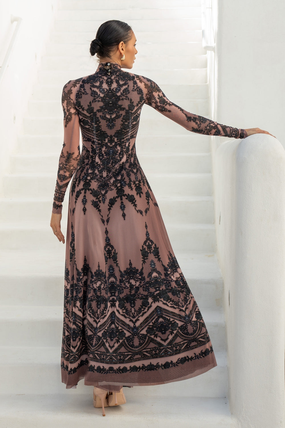 LONG FINE NET DRESS - GRAFFITI POWDER JIORO ДЪЛГА РОКЛЯ ОТ ФИНА МРЕЖА - GRAFFITI POWDER JIORO