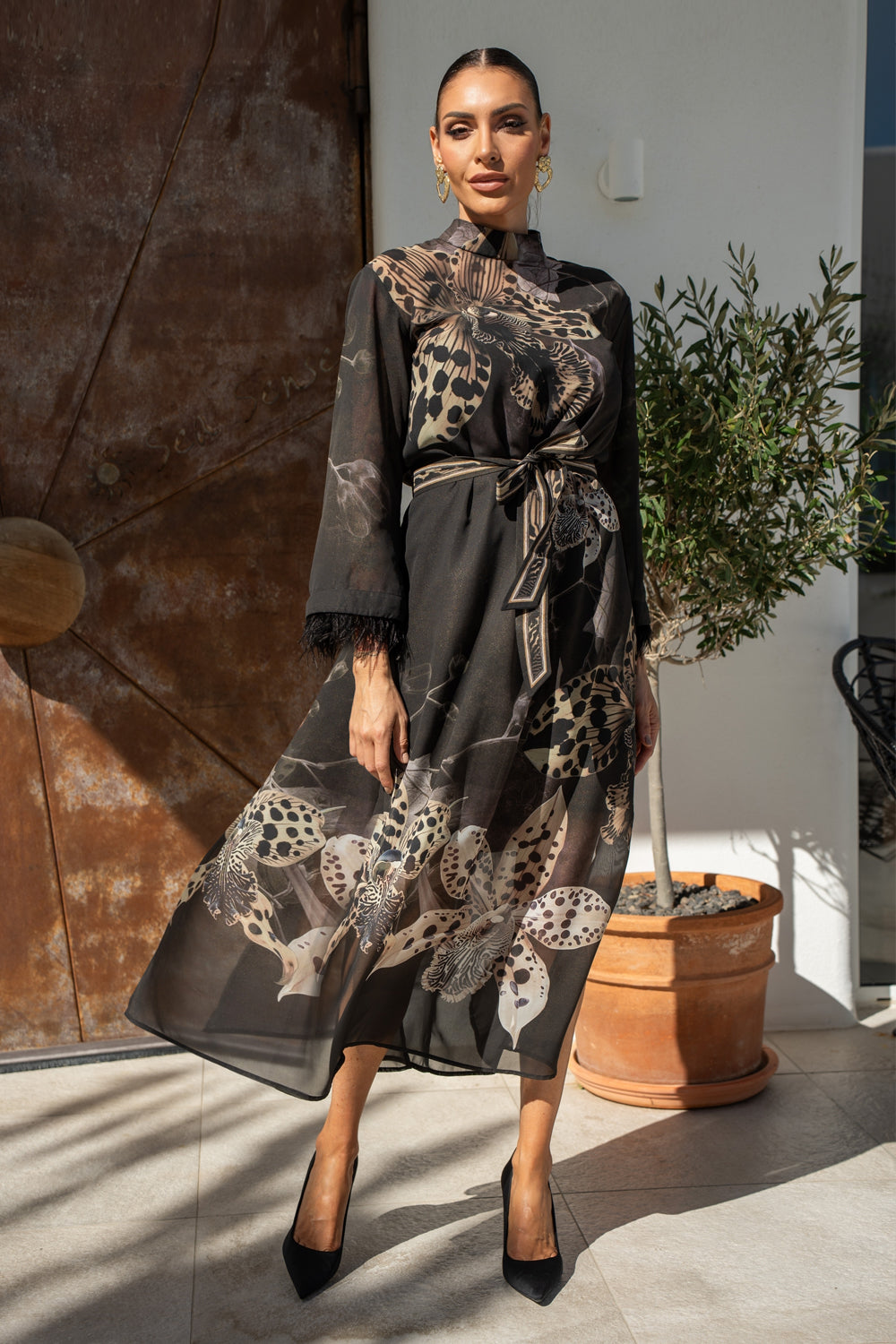 FRENCH CHIFFON CAFTAN DRESS - LEO ORCHID JIORO РОКЛЯ КАФТАН ОТ ФРЕНСКИ ШИФОН - LEO ORCHID JIORO