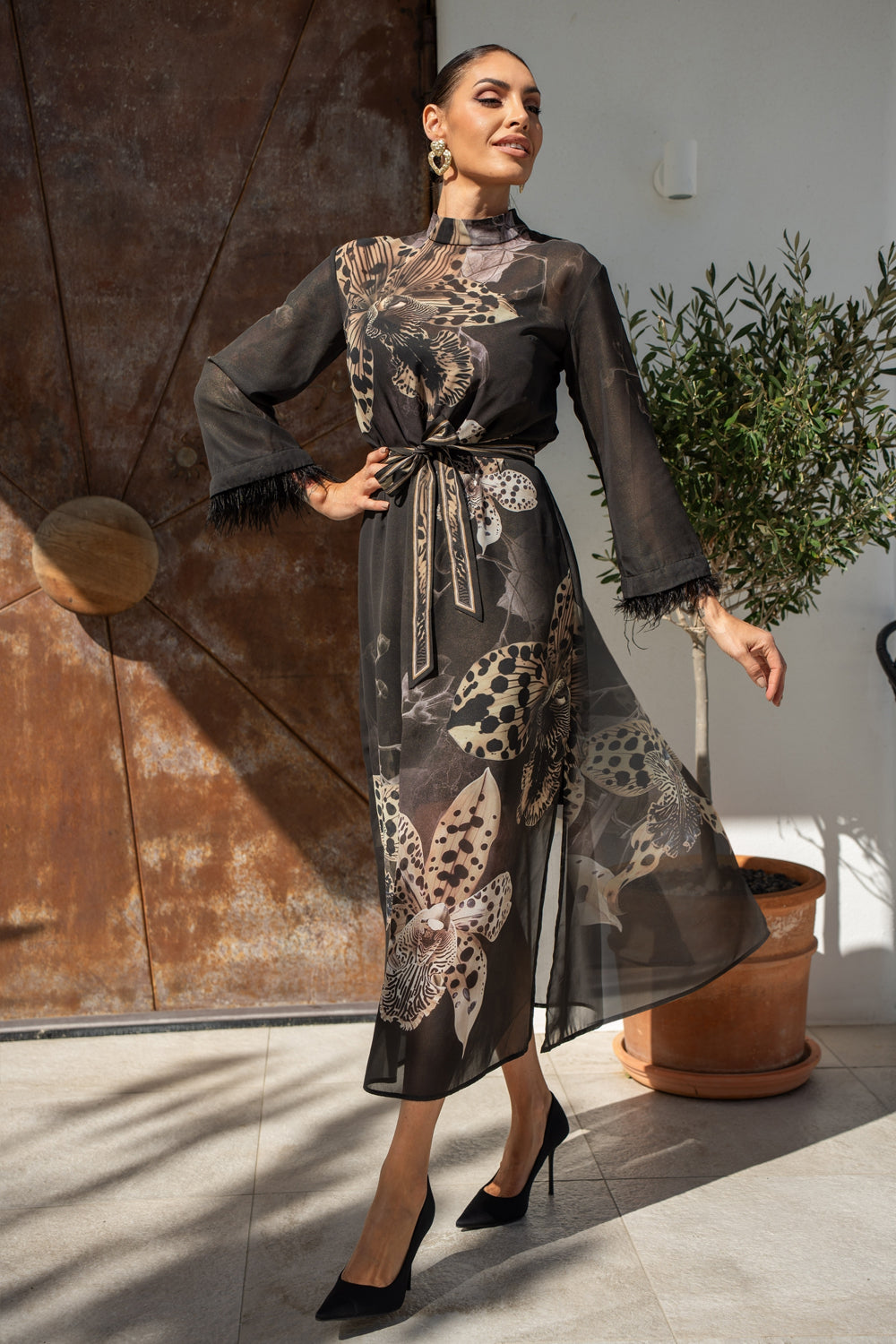 FRENCH CHIFFON CAFTAN DRESS - LEO ORCHID JIORO РОКЛЯ КАФТАН ОТ ФРЕНСКИ ШИФОН - LEO ORCHID JIORO