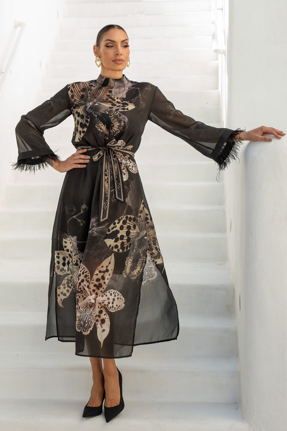 FRENCH CHIFFON CAFTAN DRESS - LEO ORCHID JIORO РОКЛЯ КАФТАН ОТ ФРЕНСКИ ШИФОН - LEO ORCHID JIORO