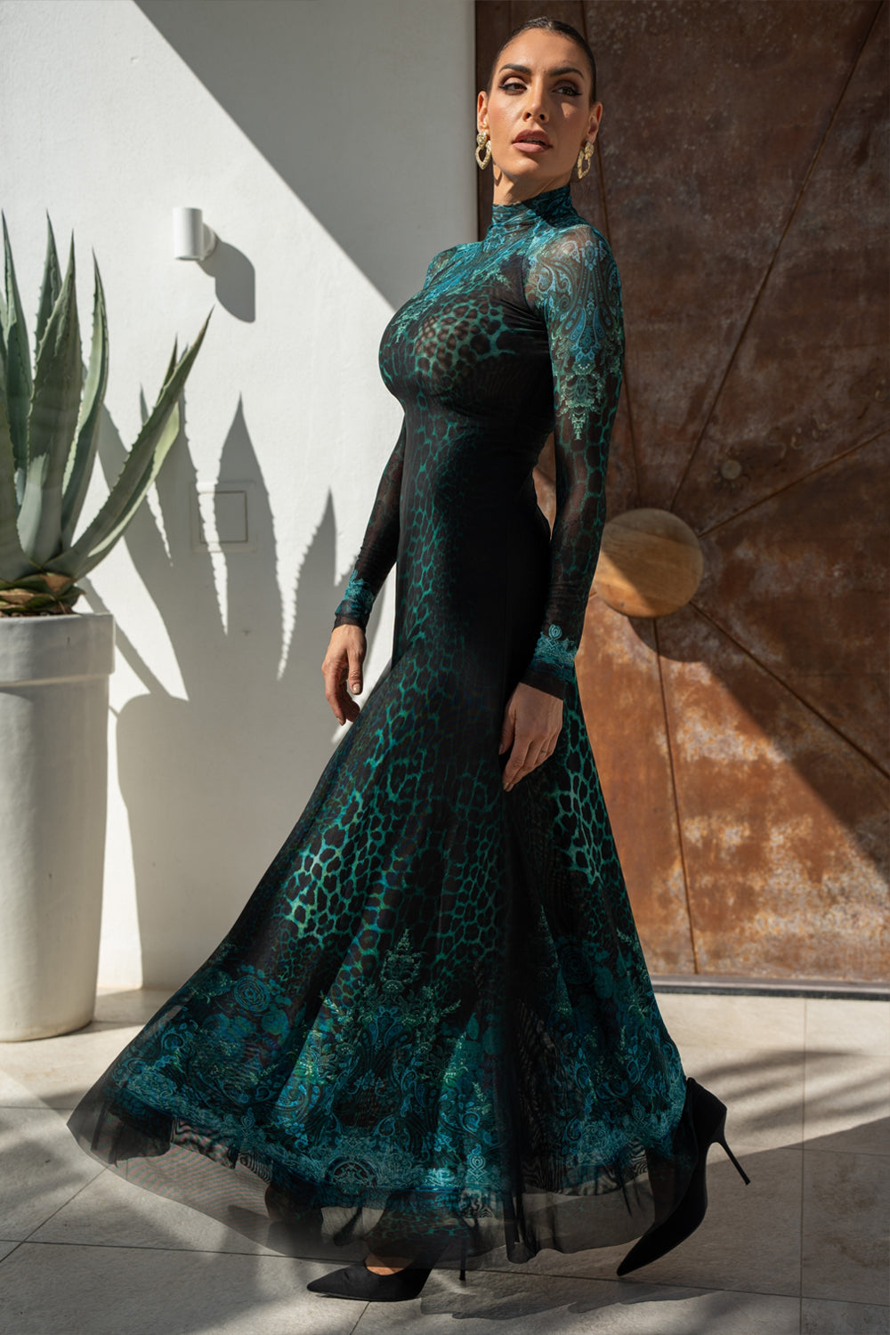 LONG FINE NET DRESS - LEO NEON GREEN JIORO ДЪЛГА РОКЛЯ ОТ ФИНА МРЕЖА - LEO NEON GREEN JIORO