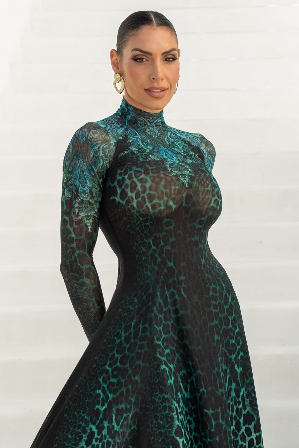 LONG FINE NET DRESS - LEO NEON GREEN