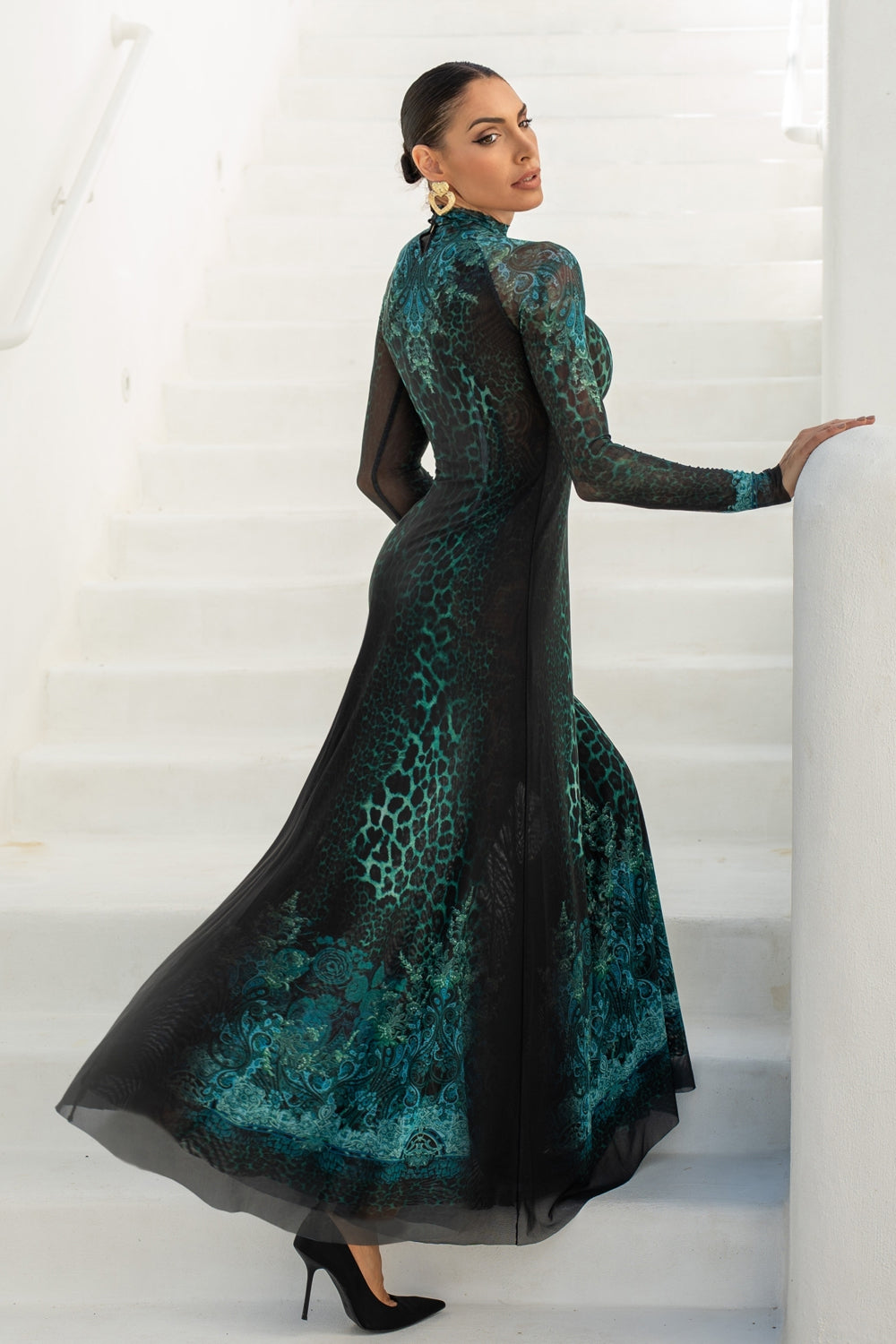 LONG FINE NET DRESS - LEO NEON GREEN JIORO ДЪЛГА РОКЛЯ ОТ ФИНА МРЕЖА - LEO NEON GREEN JIORO