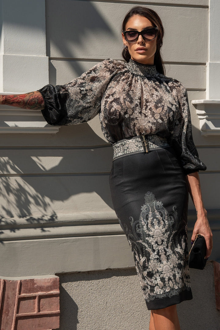 SHIRT WITH STATEMENT SLEEVES - FROZEN LOTUS