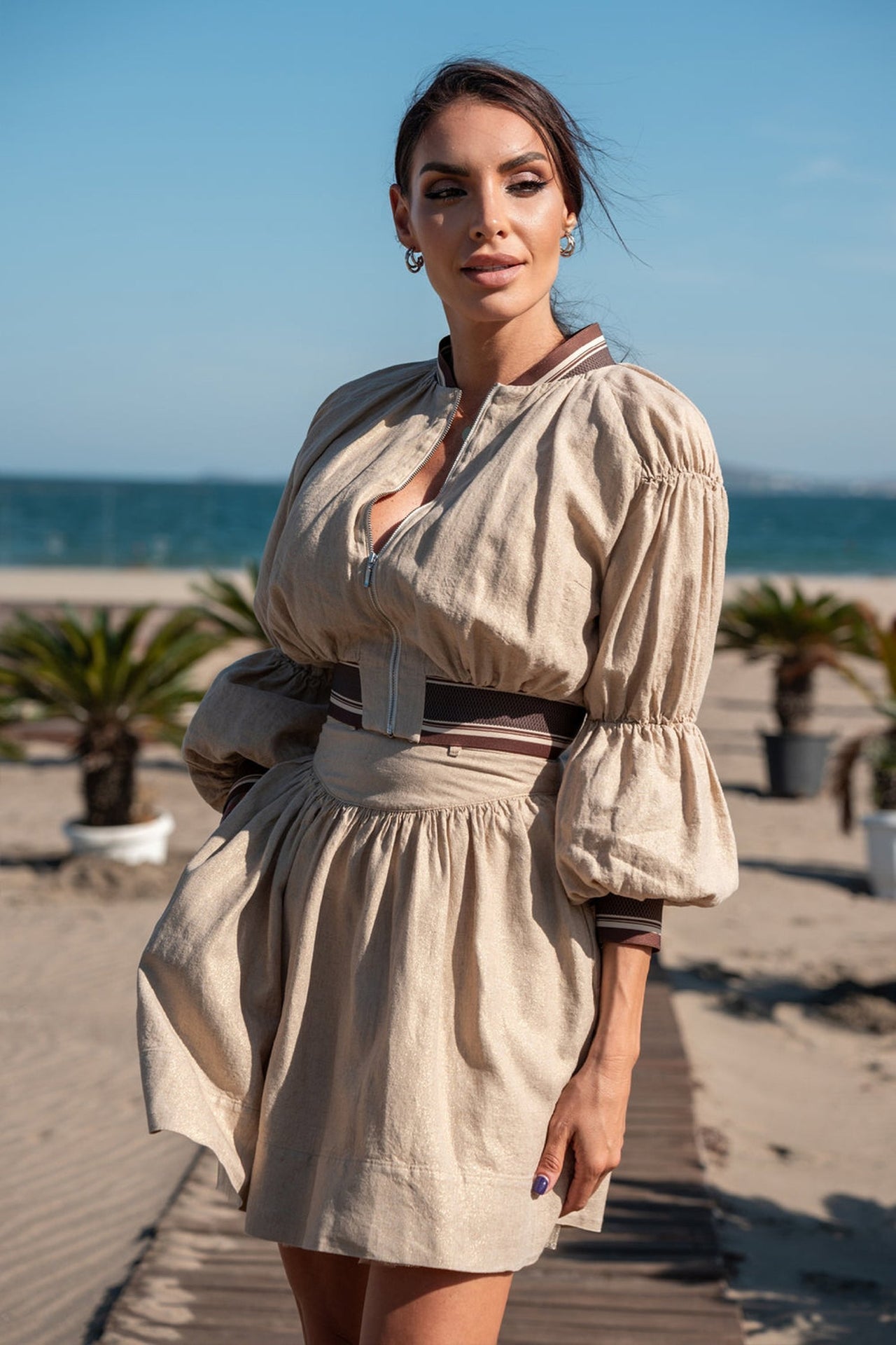 BLOUSON BOMBER EN LIN - ESSENTIELS