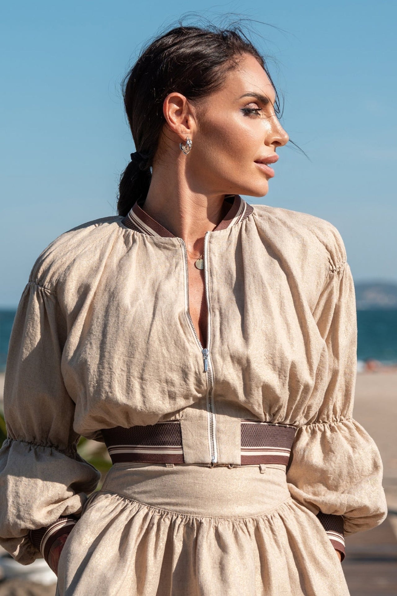 BLOUSON BOMBER EN LIN - ESSENTIELS