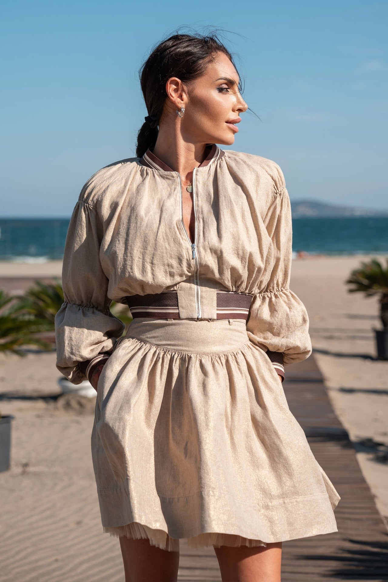 BLOUSON BOMBER EN LIN - ESSENTIELS