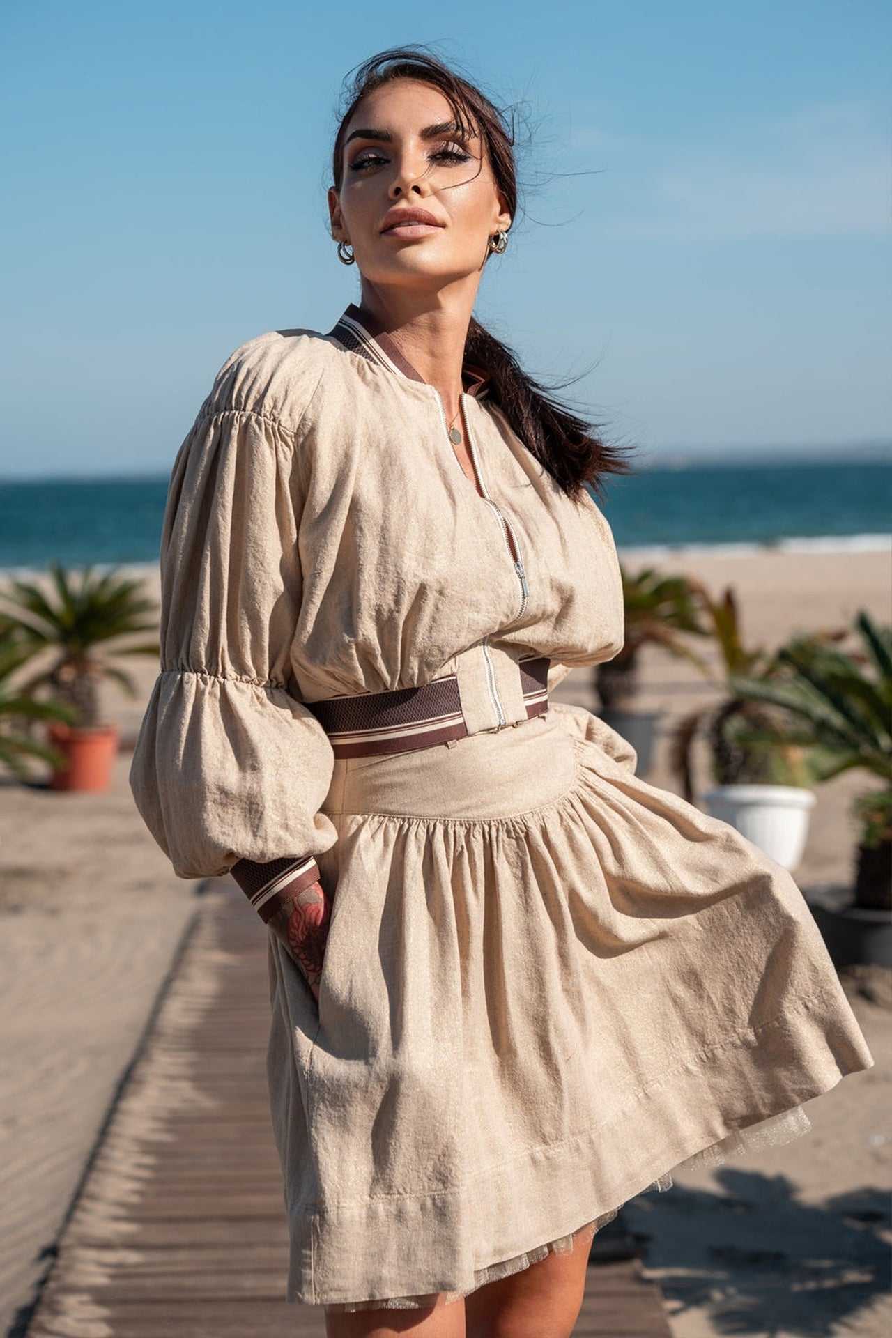 BLOUSON BOMBER EN LIN - ESSENTIELS