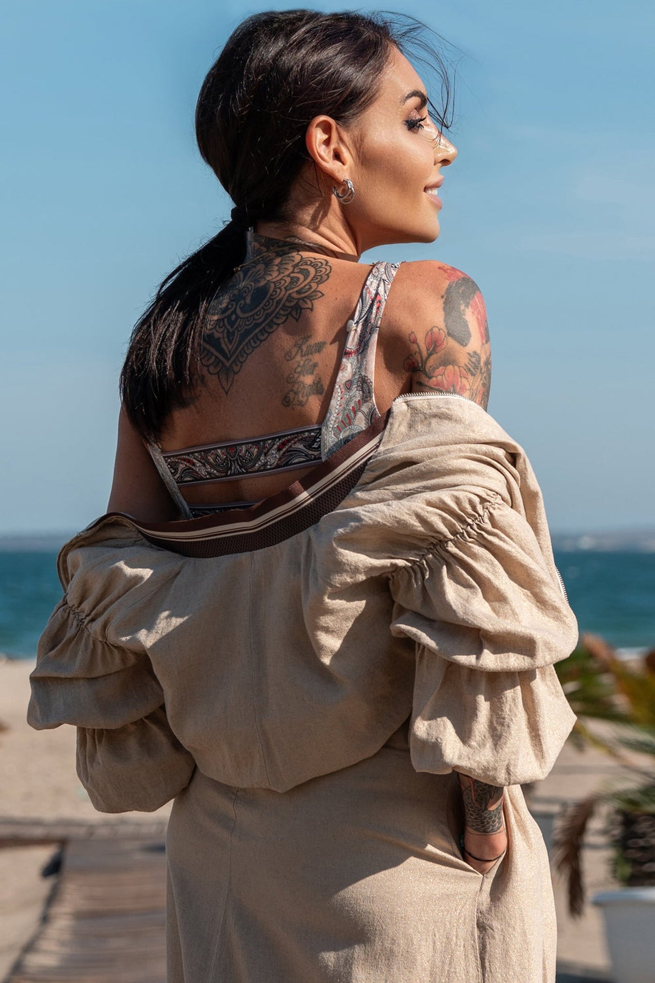 BLOUSON BOMBER EN LIN - ESSENTIELS