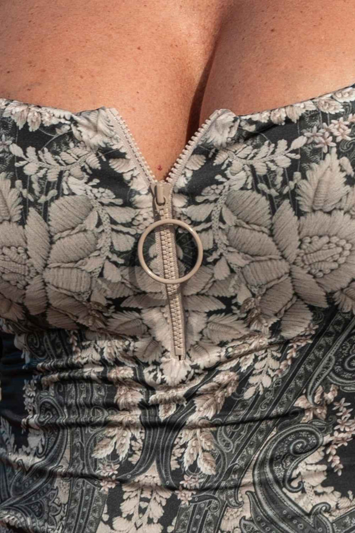 ONE-PIECE SWIMSUIT WITH ZIP AND SIDE TIES – FROZEN LOTUS - Fashion Roots