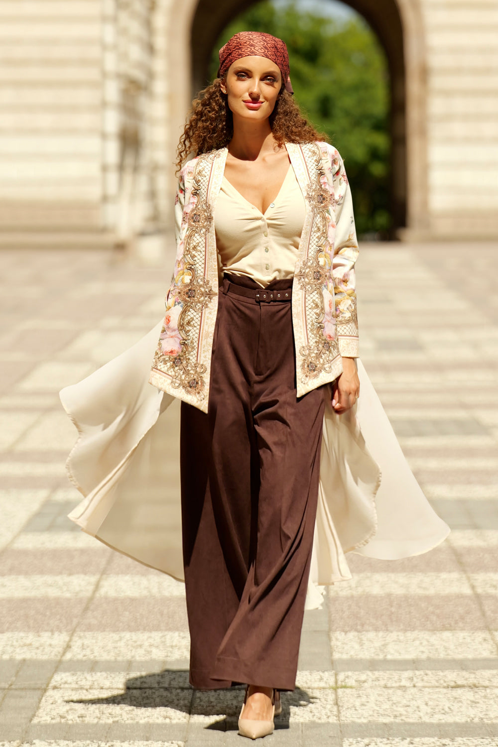 ELEGANT PRINTED CARDIGAN WITH CHIFFON BACK - BAROQUE FLOWERS JIORO ЕЛЕГАНТНА ЖИЛЕТКА С ПРИНТ И ШИФОНЕН ГРЪБ - BAROQUE FLOWERS JIORO