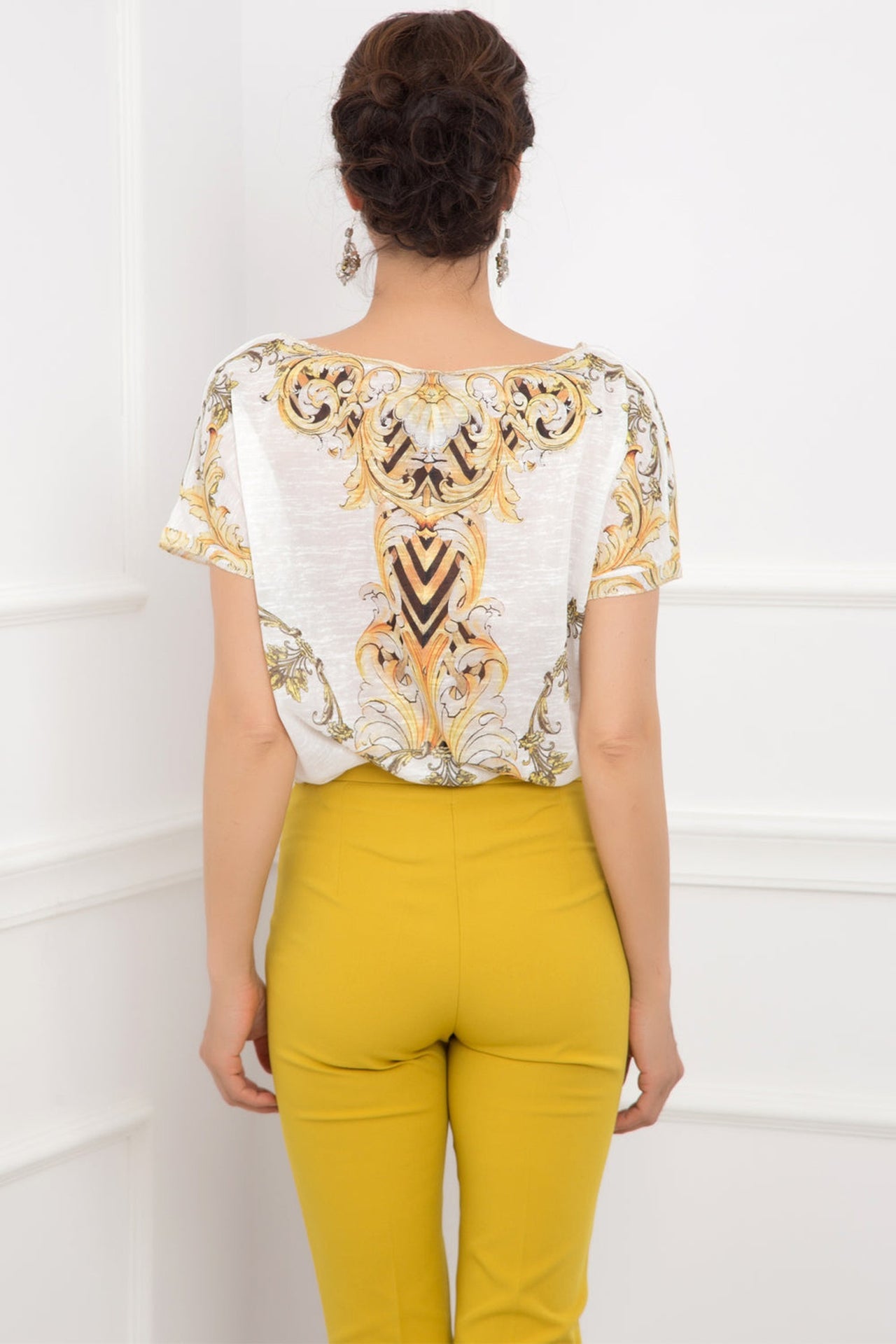 LOOSE COTTON-BLEND PRINTED TOP