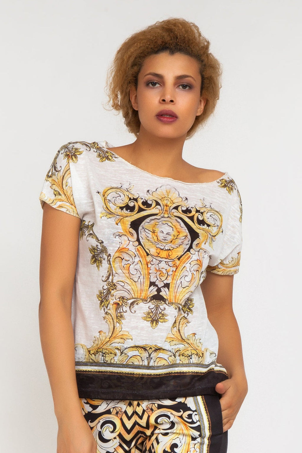 LOOSE COTTON-BLEND PRINTED TOP