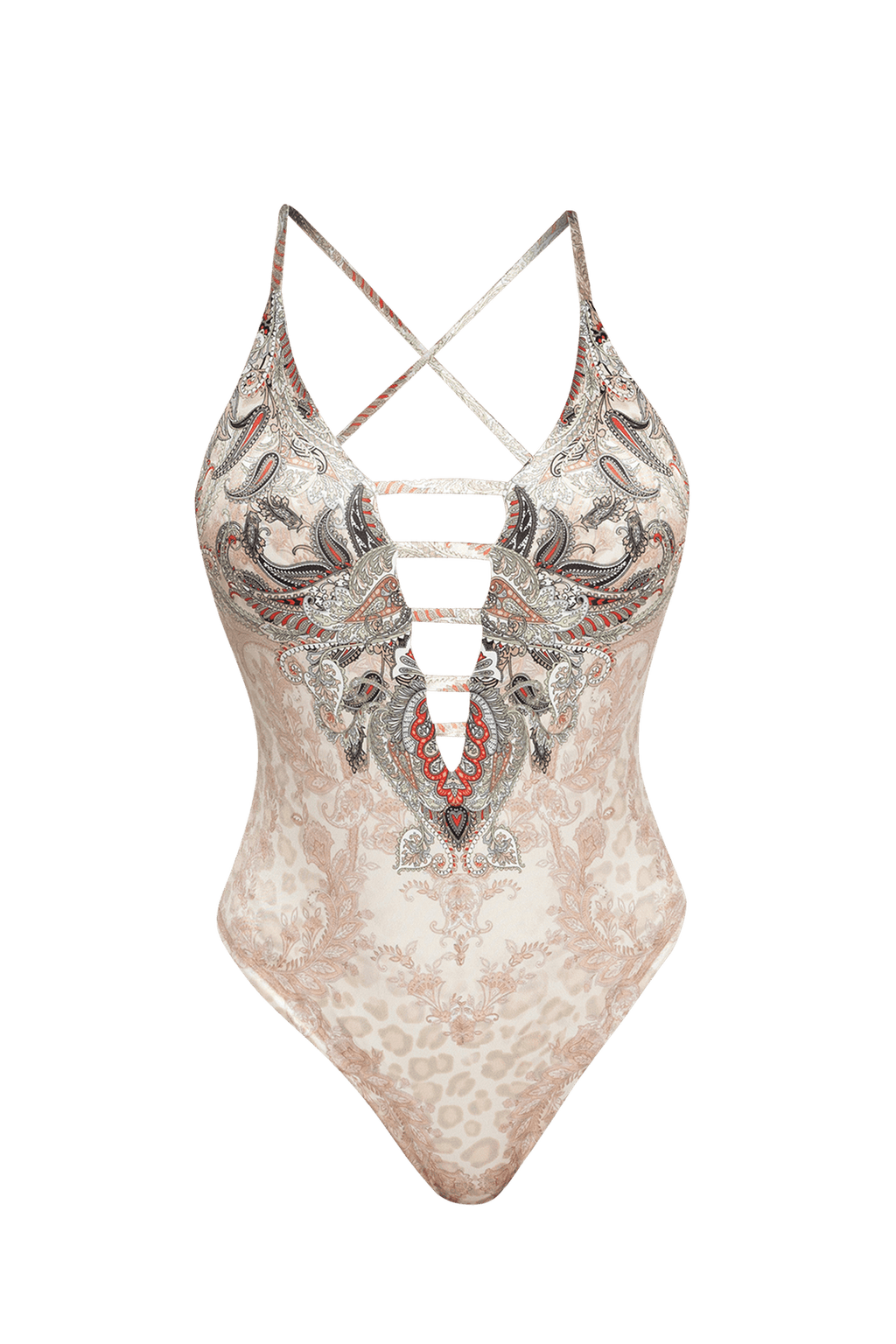 ONE-PIECE DEEP V-NECK SWIMSUIT – PAISLEY BEIGE JIORO БАНСКИ С ДЪЛБОКО ДЕКОЛТЕ – PAISLEY BEIGE JIORO